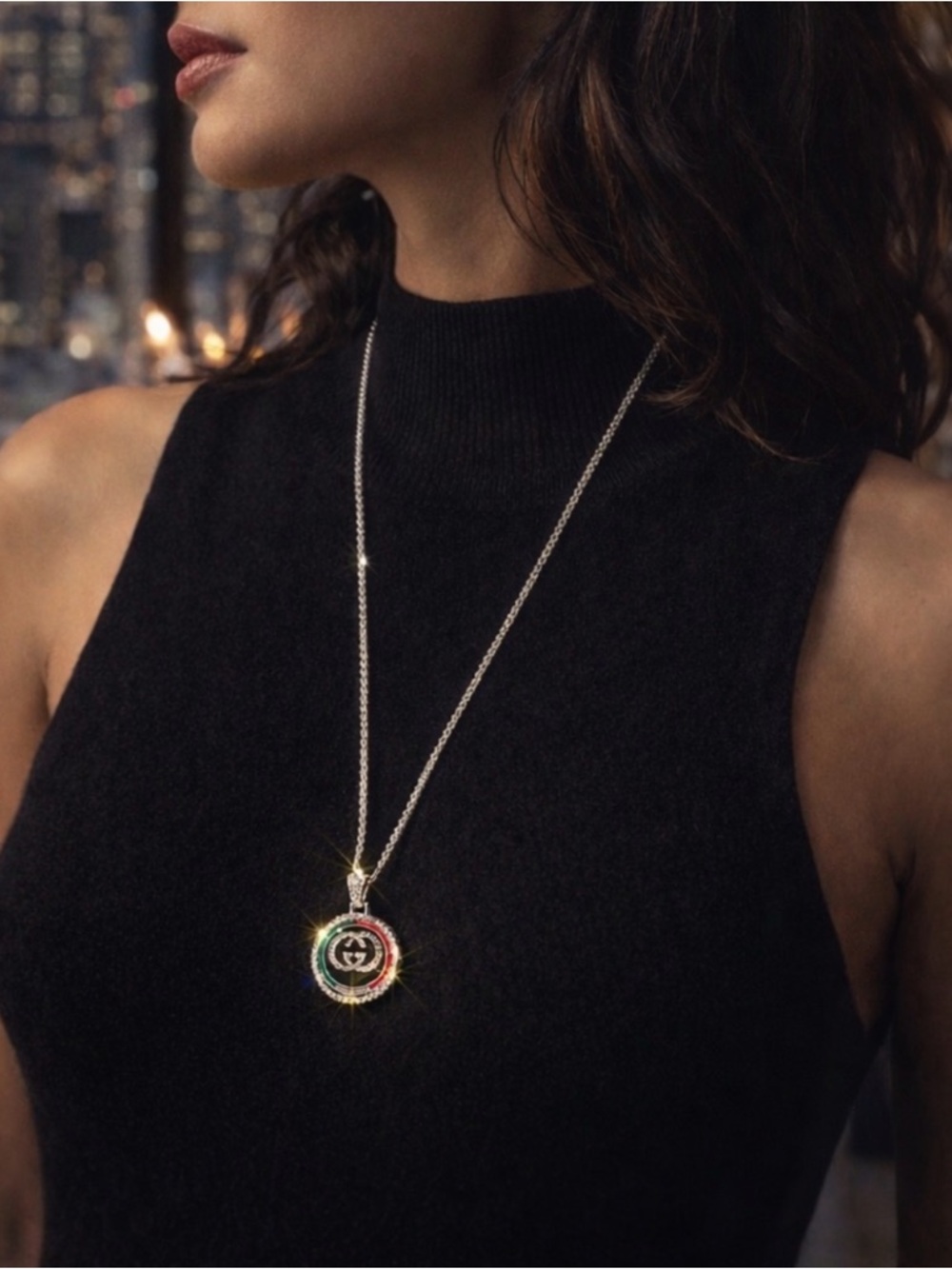 Gucci Silver Pendant Necklace with Green & Red Accents - Picture 2 of 2